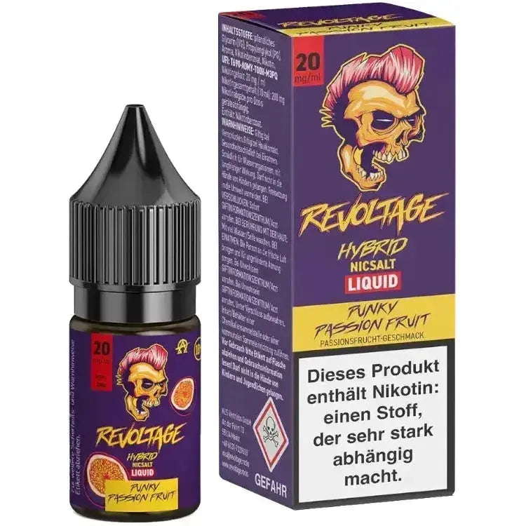 Revoltage Punky Passion Fruit Hybrid Nikotinsalz Liquid 10ml with vibrant packaging and bold flavor description.